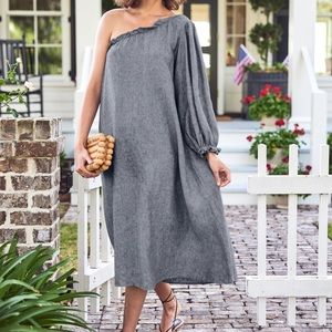 LAKE Milly Midi Dress in Navy Linen XS